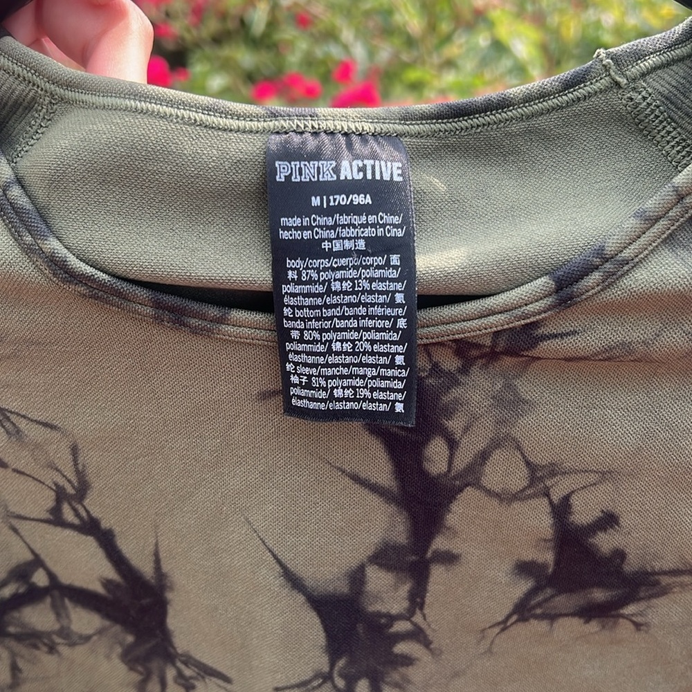 PINK ACTIVE Victoria’s Secret active top long sleeve tie dye green black top - Picture 2 of 10